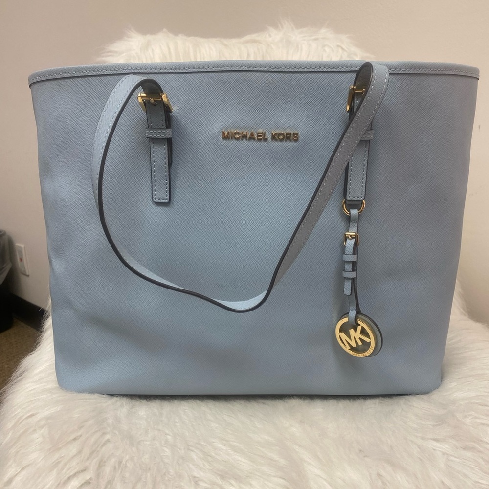 Light blue Michael Kors Jet Set Travel Tote